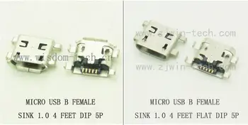 1000PCS conector Micro USB B 5Pin tip feminin jack Bord Chiuveta 1.0 BAIE 4FEET WARP/CU GURA
