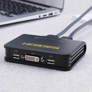 2 Porturi USB2.0 DVI Comutator KVM Switch Box 2 in 1 Audio-Video Cablu Mouse Tastatura Monitor HD Switch KVM Pentru Calculator