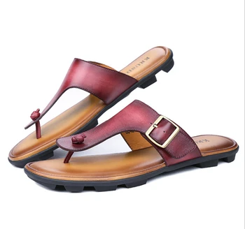 2017 vara piele naturala papuci maro/vin roșu de calitate superioară sapato masculino confortabil plaja, flip-flops de dimensiuni mari EU44