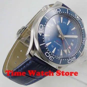 2019 Noi 41mm Bliger GMT ceas Automatic barbati de lux apă până la 3atm rezistent la apa albastru dial curea din piele Bezel ceramica luminos safir 831