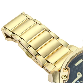 2021NEW Ceas Mare de Bărbați de Lux de Aur de Oțel Watchband pentru Bărbați Ceasuri Quartz Dual Time Zone Militare Relogio Masculino Ceas Casual