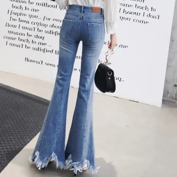 2022 Moda Ciucure Flare Jeans Femei Lumina Albastră De Primăvară Epocă Talie Mare Slim Denim Pantaloni Office Lady Blugi Cu Fermoar 24-29