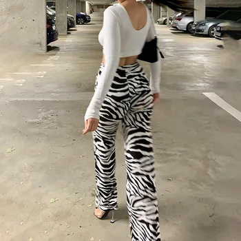 2022NEW WannaThis Zebra Print Pantaloni Largi Picior Pantaloni Sexy cu Talie Înaltă Toamna Femei Nou 2021 Moda Casual Femei Pantaloni