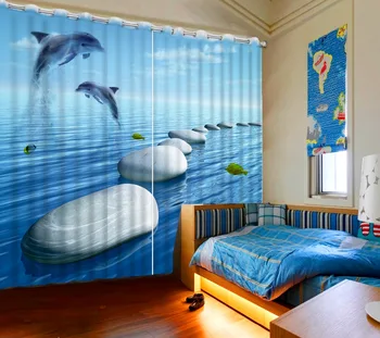 3d cortina Clasic Decor Acasă personalizate perdele Noi Personalizate 3D 3d Frumoase perdele lac delfin acasă decorare dormitor