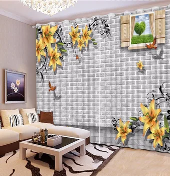 3D moderne Perdele Fereastră Decorare Pur Perdele Pentru Camera de zi Dormitor flori galbene Opace Groase Cortină Cortină