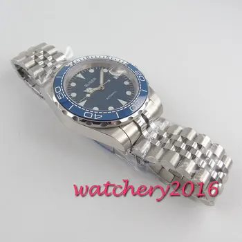 40mm BLIGER bărbați ceas cadran albastru Jubilee luminos safir de sticlă ceramică Bezel Automat Mechanical ceas