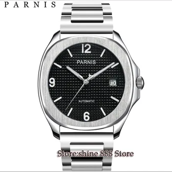 40mm PARNIS cadran negru Curea din Otel sticlă de Safir 21 jewels Miyota 821A automatic mens watch