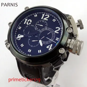 50mm parnis cadran negru curea din piele multifuncțional automatic mens ceas de mână PA1199