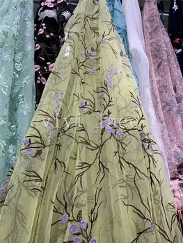 5Yards ZH21# de Bună Calitate Dobby Florale Haute Couture Broderie Tul Tesatura Pentru Taiere Rochie de Mireasa/ Moda