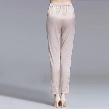 92% Mătase Pantaloni Femei Design Simplu Solidă Talie Elastic Buzunare Harem Pantaloni de Moda Noua Europa și în Stil American 2018