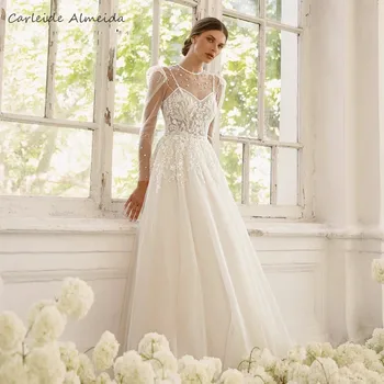 A-Line Sweetheart Rochii de Mireasa Elegante pentru Femei cu Jacheta 2 in 1 Rochie de Mireasa Mirese Aplicatii de Perle căsătoria Civilă rochii