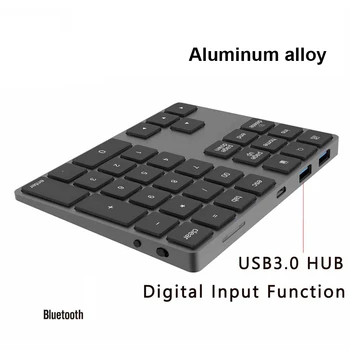 Aliaj de aluminiu compatibil Bluetooth Wireless Tastatura Numerica cu HUB USB Digital Funcție de Intrare pentru Windows,Mac OS laptop PC