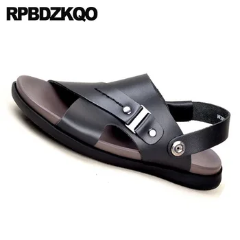 Aluneca Pe Moda De Mari Dimensiuni Papuci Negru Diapozitive Curea Impermeabil Bărbați Sandale De Vara Din Piele Pantofi În Aer Liber Metal Apă 45 Casual