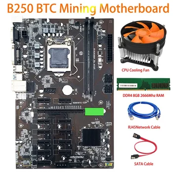 B250 Miniere Placa de baza LGA115 PCI-E 3.0 cu Cablu SATA+Cablu de Rețea RJ45+Ventilator de Răcire+DDR4 8GB 2666Mhz RAM pentru Miner