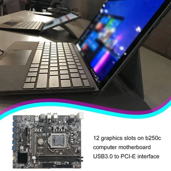 B250C Miniere Placa de baza cu 1XDDR4 8G 2666Mhz RAM+Cablu RJ45 12XPCIE să USB3.0 Slot pentru Card de Bord pentru BTC
