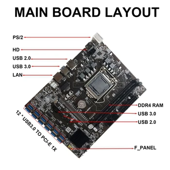 B250C Miniere Placa de baza cu Racire Ventilator+G4400 CPU+Cablu de Switch 12 PCIE pentru USB3.0 GPU Slot LGA1151 Suport DDR4 RAM