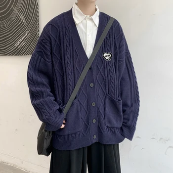 Bărbați de înaltă calitate adevărată lovitură de imagine poftă de mâncare cardigan mare buzunar pulover tricot vrac sacou stil Hong Kong