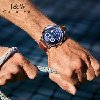 Carnavalul mare cadran de ceas rezistent la apa bărbați Safir silver stainless stell cuarț albastru de Oprire ceas ceasuri relogio masculino