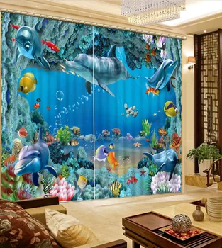 Casa moderna de Decorare Ferestre Opace de Lux 3D Perdele set Pentru Pat cameră Living Birou ocean cortina perdele delfin