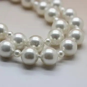 Cele mai noi Moda Bijuterii Coajă AAA 4-10MM Forma Rotunda de Culoare Albă Mare Coajă Colier de Perle de 160cm Lung Colier de Perle