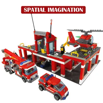 City Stație de Pompieri de Camion de Model de Elicopter Blocuri de Constructii Tehnice de Poliție Pompier de Învățământ Cărămizi Copii Jucarii Cadou pentru Băiat
