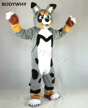 De Lux Blană Lungă Husky Vulpe Câine Fursuit Mascota Cu Blană Costum Cosplay Rochie De Petrecere Petrecere De Ziua Fursuit Carnaval De Halloween, De Crăciun