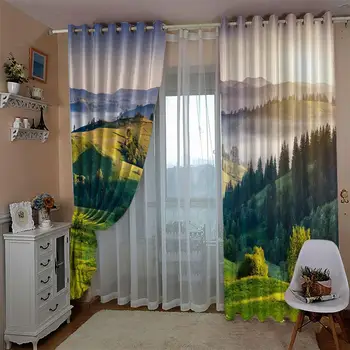 Dealuri verzi frumoase Draperii Pentru Dormitor, Perdele Pentru Camera de zi Decorative 3D Cortina Dimensiune Particularizată