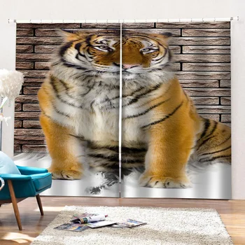 Decorațiuni interioare moderne Opace 3D Cortina stereoscopic realiste Mare tigru perdele