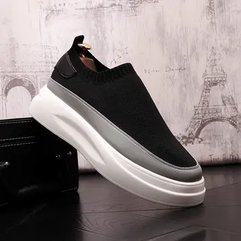 Designer De Vara Mens Negru Pantofi Casual Moda Aluneca Pe Platforma Cusute Ciorap Respirabil Trend De Agrement Zapatos Culoare Mixt