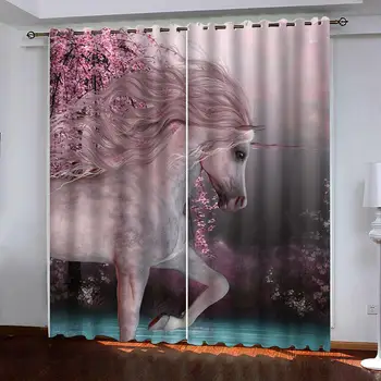 Dimensiunea personalizate de Lux 3d cortina roz cal perdele balcon îngroșat parbriz perdele opace
