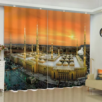 Eid Mubarak Marea Moschee din Mecca Palatul Perdele Opace pentru Living, Dormitor, Draperii Scurte Fereastră franceză Draperii Personalizate