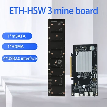ETH-HSW3 BTC Mining Placa de baza 8XPCIE X16 Slot pentru Card de 67mm MSATA cu 8X8Pin la 8pini Cabluri de Alimentare+8G DDR3 RAM Set