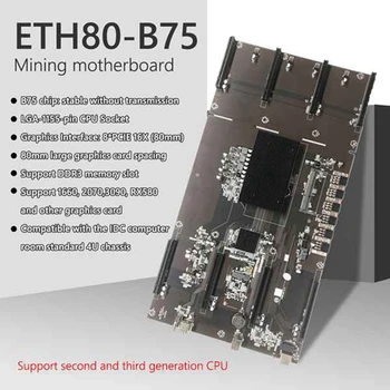 ETH80 B75 BTC Miner Placa de baza+4G DDR3 1600Mhz RAM+I3 2100 CPU 8XPCIE 16X LGA1155 Suport 1660 2070 3090 placa Grafica