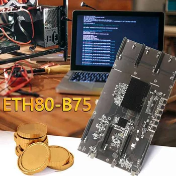 ETH80 B75 BTC Mining Placa de baza+I3 2100 CPU+Comutator Cablu 8XPCIE 16X LGA1155 Suport 1660 2070 3090 RX580 placa Grafica