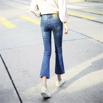 Femei Flare Jean Glezna-Lungime Pantaloni 2021 Noua Moda Blugi cu Găuri de Înaltă Talie Subțire se Potrivesc de sex Feminin Casual Pantaloni LWL520
