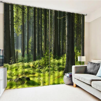 Foto pădure verde 3D Personalizate Draperii Living, Dormitor, Hotel, Draperii perdele Fereastra Cortinas