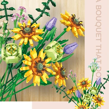 Idei Diy de Floarea-soarelui Buchet Blocuri Romantic Decor Floare Model Cărămizi de Asamblare Jucarii pentru Fete Festival de Cadouri