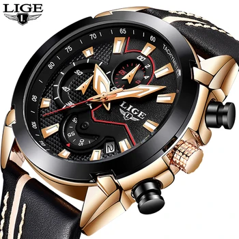 LIGE Ceas pentru Barbati cu Design Clasic Moda Barbati Cronograf Ceas Cuarț Ceas de mână, Bărbat Cadou 30M rezistent la apa Luminos pentru Bărbați Ceasuri