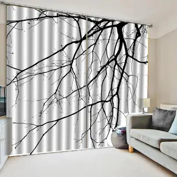 Living modern perdele alb-Negru ramuri de Imprimare Foto Opace 3D Perdele pentru Camera de zi lenjerie de Pat Cameră de Hotel