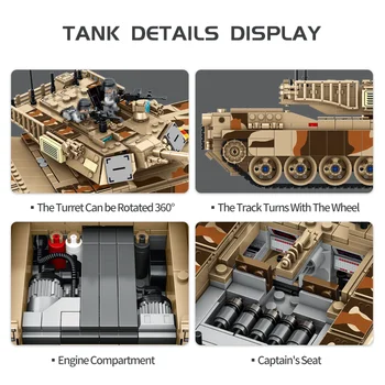 Militară, Armă de Război M1A2 Abrams Tanc Principal de Luptă Model de Cărămizi, Blocuri Jucarii pentru Copii Copii Băieți Cadouri 1630Pcs