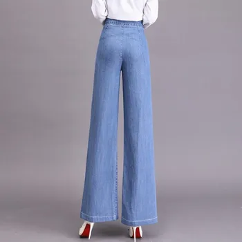 Moda Blugi Largi Picior Femei de Primăvară Talie Mare de Imprimare Vrac Direct Pantaloni din Denim Streetwear Butoane Birou Doamnă Pantaloni S-2XL