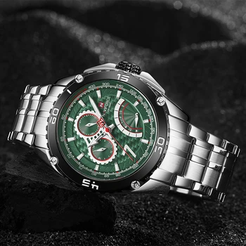 Moda NAVIFORCE de Afaceri Ceas Barbati Sport Watch de Brand de Lux Silver Verde Militar din Oțel Inoxidabil Data Cuarț Ceas Masculin