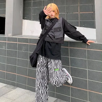 Model Zebra bloomers neajutat de metri de noi Harajuku pantaloni strada hip-hop elevii show subțire-picior larg salopete pantaloni femei