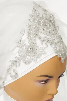 Musulman Mireasa Nunta Hijab 2022 Designer Cristale 2-Straturi Khimar Islamic Nikkah Voile Mariage Voal Lungimea Degetului