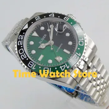 Noi Bliger 40mm GMT 3804 Automată Bărbați ceas de sticlă de safir cadran verde luminos rezistent la apa Jubilee brățară bezel ceramica