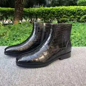 Nou design Genuine piele de crocodil burta din piele cizme de iarna, stil de moda pentru bărbați pantofi cu piele de vaca captuseala de culoare maro