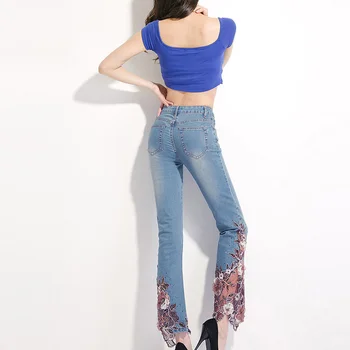 Nou Stil De Moda Womens Boot Cut Jeans Femei Pantaloni Din Denim Brodat Bell Jos Jean Pantaloni Pentru Femeie Înaltă Calitate