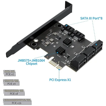 PCIe, SATA Card, 8 Porturi SATA 3.0 Controller Card de Expansiune, 6Gbps PCI-E X1 Host Controller Card de Pana la 80TB de Expansiune