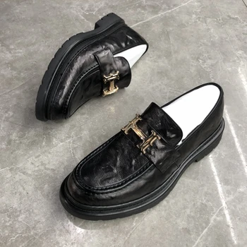 Primăvara Anului 2022 Stil Britanic Afaceri Negru din Piele Pantofi Barbati cu talpi Groase Mazare Moda Pantofi Mocasini cu Un picior Leneș Pantofi
