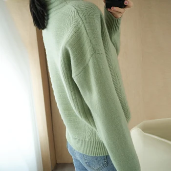 Pulover de lână femeii pulover jumătate-de înaltă gât rotund vrac sălbatice pulover de cașmir de bază de 20 de toamnă și de iarnă de moda noua culoare pură